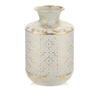 Vase à fleurs, 26 cm de haut, rustique, blanche et dorée, style shabby chic, en métal, vase décoratif pour bouquets, fleurs séchées, table à manger, décoration de bureau