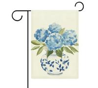 Vase à fleurs aquarelle bleu hortensias drapeau de jardin maison cour drapeau extérieur vacances saisonnières toile de jute drapeau double face 30,5 x 45,7 cm