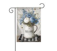 Vase à fleurs bleues et blanches - Drapeau de jardin vintage - 30 x 45 cm - Vertical double face - Décoration extérieure - Drapeau de cour