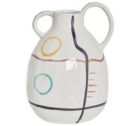 Vase à Fleurs Décoratif Imperméable avec Poignée en Grès Blanc Dory