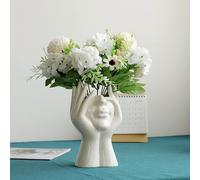 Vase à fleurs en céramique blanche, design moderne avec visage humain, 18 cm. Décoration idéale pour la maison, le bureau, un mariage o