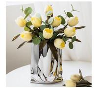 Vase à Fleurs en céramique, en Forme de Papier froissé, métal argenté, décoration d'intérieur (Petit)
