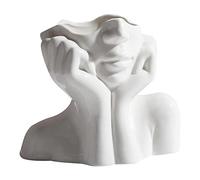 Vase à Fleurs en Céramique en Visage Femme, 1/2 Pièces Moderne Design Blanc, pour Composition Florale, Deco Table pour Jardin, Maison, Bureau, Fête, Corps Humain