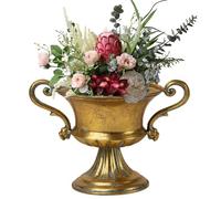 Vase à Fleurs en métal Vase en métal de 15 cm de Style Vintage en Forme trophée Couleur dorée sur Pied avec poignée Pot Fleurs décoratif Facile à Monter soi-même idéal pour Un Centre Table.