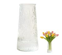 Vase à fleurs en verre - 15,5 cm de haut - Vase cylindrique en verre strié - Pour décoration de table - Petit vase décoratif pour tulipes, roses, herbe de la pampa, orchidées, fleurs artificielles (C)