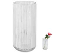 Vase à fleurs en verre côtelé transparent pour fleurs, tulipes et jonquilles, 20 x 9 cm, élégant vase en verre pour la Saint-Valentin, la fête des mères, les anniversaires et la décoration d'intérieur