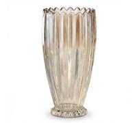 Vase à fleurs en verre de cristal de 25,4 cm, design cannelé nervuré avec bord ondulé, vases décoratifs floraux modernes pour décoration d'intérieur, ferme, salon et chambre à coucher, 27 cm de haut