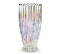 Vase à fleurs en verre de cristal de 25,4 cm, design cannelé nervuré avec bord ondulé, vases décoratifs floraux modernes pour décoration d'intérieur, ferme, salon et chambre à coucher, 23 cm de haut