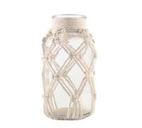 Vase à fleurs en verre tissé avec couvercle en corde de coton - Bouteille décorative pour salle à manger, chambre à coucher, salle de bain, manteau (corde en coton)