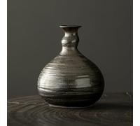 Vase À Fleurs Rétro en Céramique,11cm Petit Vase À Fleurs Ikebana De Style Japonais - Décoration D'intérieur Élégante - pour Bureau, Bibliothèque, Cheminée, Table, Chambre(Black)