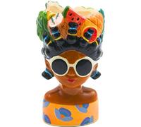Vase à fleurs, vase décoratif, vase de table, vase facial, pot de fleurs femme avec lunettes de soleil et fruits, pot de fleurs décoratif en céramique, coloré, taille : L/l/H 10 x 10 x 20 cm.
