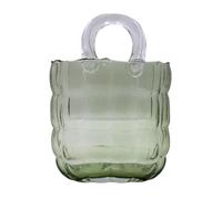 Vase à Fleurs XL - Vase décoratif pour Plantes - Vase de Table en Verre - Vase à Fleurs comme Sac à Main - Vase de Sac à Main en Verre Vert foncé avec Anse - Dimensions (L x l x H) : 19 x 10 x 26 cm
