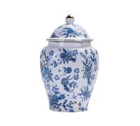 Vase à Gingembre Hexagonal Vintage Chinois en céramique Bleue et Blanche à Motif de Roses, Vase hermétique de Style Chinoiserie avec Couvercle en Porcelaine rétro (Bleu)