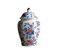Vase à Gingembre Hexagonal Vintage Chinois en céramique Bleue et Blanche à Motif Rose, Vase hermétique en Porcelaine de Style Chinoiserie avec Couvercle (Rouge)