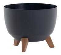 Vase À Plantes OSLO Anthracite 29x23 Cm Avec Insert Et Pieds En Bois