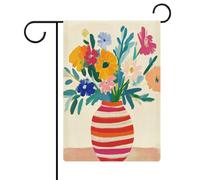 Vase à rayures rouges - Drapeau de jardin - Fleurs colorées - En toile de jute - Double face - 30,5 x 45,7 cm
