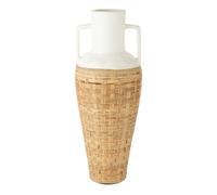 Vase Amphore avec Tissage Rotin ""Bali"" 100cm Blanc & Naturel