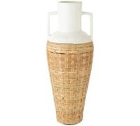 Generique Vase amphore Bali avec tissage rotin 100 cm Blanc & naturel
