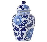 Vase avec Couvercle Antique Vintage en Porcelaine Motif à Fleurs Accessoire Décoratif Blanc et Bleu Cuenca