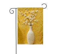 Vase blanc à fleurs dorées sur drapeau de jardin jaune 30 x 45 cm vertical double face ferme vacances décorations extérieures drapeau de cour