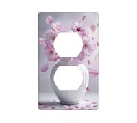 Vase blanc avec couvercle de sortie de cerise rose pour interrupteur décoratif 1 gang plaque murale pour cuisine, salle de bain, taille 7 x 11,4 cm