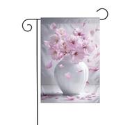 Vase blanc avec drapeau de jardin cerise rose 30 x 45 cm vertical double face ferme vacances décorations extérieures drapeau de cour