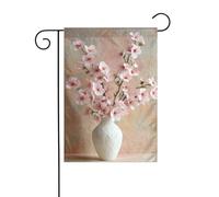 Vase blanc avec drapeau de jardin de cerises 30 x 45 cm vertical double face ferme vacances décorations extérieures drapeau de cour