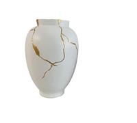 Vase blanc et doré inspiré par Kintsugi Art japonais conique classique pour décoration de fleurs séchées (classique)