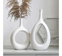 Vase Blanc,Moderne Vase decoratif Design,Vase Céramique Décoration De La Maison Minimaliste Déco Vase Pampa,Fait Main Rond Donut Vase pour la décoration de Bureau Salon à Domicile