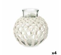 Vase Blanc Tissu Verre 25 x 26,5 x 25 cm (4 pièces) Makramee