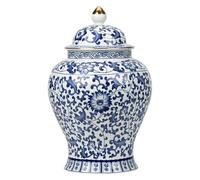 Vase bleu et blanc, pot de gingembre blanc bleu de 900 ml/30 oz en céramique conception lotus, récipients à thé décoratifs pour thé en vrac, décor chinoiserie