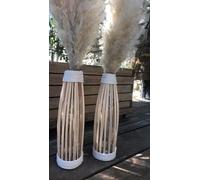 Vase Bohème en Rotin avec Corde de Coton Écru et Tiges de Pampas