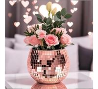Vase boule disco, pot de fleurs et bol à boule disco, bougeoir, petit vase en verre avec miroir, cadeau décoratif pour grand-mère, anniversaire, mariage, 7,6 x 10,2 x 10,2 cm