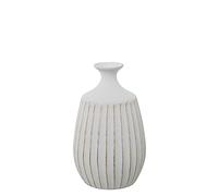 Vase Bouteille avec rainures en céramique Blanc Mat et doré 19x19x32 cm