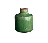 Vase Bouteille en Poterie Émaillée Craquelée, Effet Ancien, Vert, 14 cm de Haut, 11 cm de Diamètre (Vert Olive)