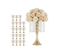 Vase Centre de Table Métal Doré 33,5 cm avec Pendentifs Cristal - Lot de 20