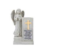 Vase Cimetiere Pot de Fleurs Lumineux en Forme Croix avec Pointes for fraîches, Sculpture d'aile d'ange, Livre d'Écritures, décoration cimetière