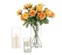 Vase Cylindrique en Verre Decoratif Transparent - Inweder Lot de 3 Vases Fleur Photophore Bougeoirs Hurricane Bougeoir en Verre pour Bougies Pilliers Bougies Flottantes Centres de Table de Mariage