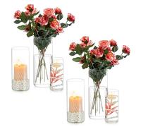 Vase Cylindrique en Verre Decoratif Transparent - Inweder Lot de 6 Vases Fleur Photophore Bougeoirs Hurricane Bougeoir Verre pour Bougies Pilliers Bougies Flottantes Centres Table Mariage 15+20+25cm