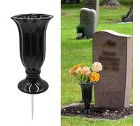 Vase de Cimetière avec Pointe Métallique pour Décoration de Tombes - Vase Céramique Élégant pour Stèles Commémoratives - Ornement Intemporel pour Jardin et Pelouse