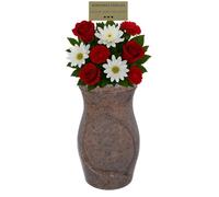 Vase de cimetière marron durable - Support de fleur personnalisé résistant aux intempéries avec plaque en option (plaque oui)