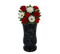 Vase de cimetière noir durable - Vase à fleurs personnalisé résistant aux intempéries avec plaque en option (plaque NO)