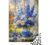 Vase de Fleurs Bleues Puzzle 1000 Pièces pour Hobbyistes W nd, Carton Solide, Décoration Murale Maison, Cadeau Festival Printemps, Jeu Cérébral 52x38cm/1000pcs