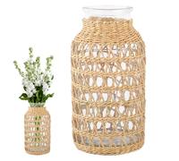 Vase de Fleurs en Verre avec Couverture de rotin Couverture tissée Boho Vase Farmhouse Planter décoratif pour Arrangement Maison Table maître Table