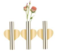 Vase de Fleurs murales, Vase Mural 3 pcs, Fleur en métal doré en Forme de cœur décorative 4 Pouces avec adhésif arrière pour Plantes intérieures du Bureau à Domicile Salle Bain, vases