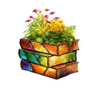 Vase de Livre, attrait en vitrail, 15x15x15 cm, Pots de Fleurs de Livres Peints, Pot de Fleurs de Livres empilés, Objet décoratif Robuste, pour la Famille Bibliophile succulente