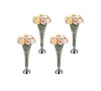 VEVOR Vase de Mariage Métal Lot de 4 Vase de Centre de Table Hauteur 51 cm Support Cylindrique pour Compositions Florales, Banquets de Fêtes, Décoration Intérieure, avec Perles en Cristal, Argenté