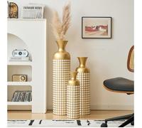 Vase De Sol En Or Antique Grand -83/65/50cm De Haut Vase De Sol En Métal Set 3 Vases De Sol Rétro Branche de Pampa Vases Décoratifs