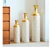 Vase De Sol En Or Blanc Grand - Haut Vase De Sol En Métal Set 3 Vases De Sol Rétro Branche de Pampa Vases Décoratifs Hauts Étage