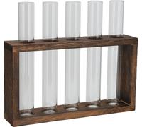 Vase de table en tube de verre Verre Borosilicate élevé Cadre en bois de pin Vase rétro en tube pour plantes hydroponiques Décoration intérieure5 Bouteilles